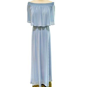Show Me Your MuMu Hacienda Maxi Dress Size Medium Steel Blue Chiffon Long Lining